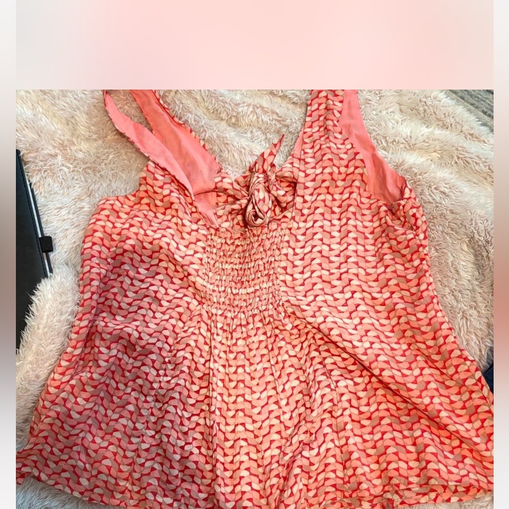 Maeve Pink Smocked Tie Front Tank Top